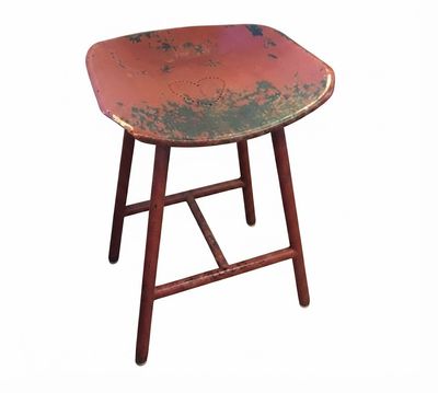 Red Distressed Heart Tractor Seat Stool