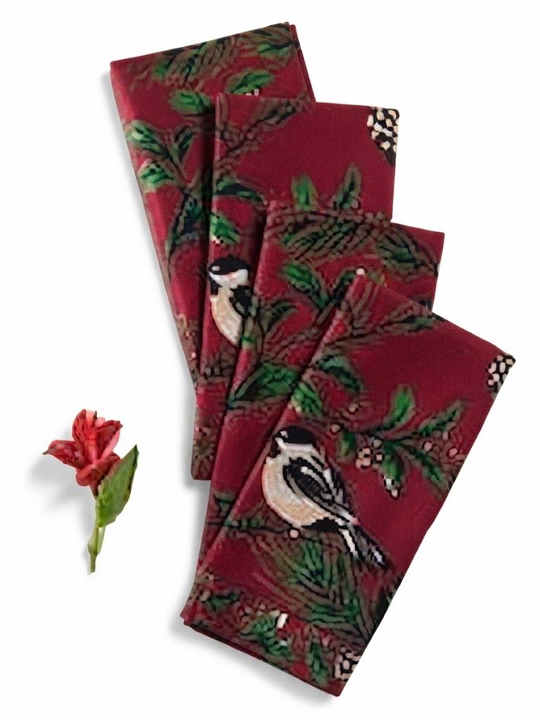 Chickadee Napkins, Set/4, Red (AC)