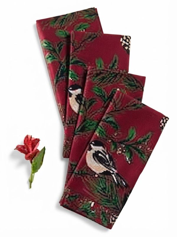 Chickadee Napkins, Set/4, Red (AC)