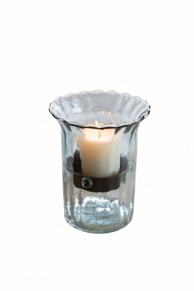 Ribbed Glass Hurricane with Rustic Insert, small (Kal)