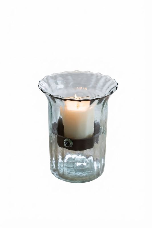 Ribbed Glass Hurricane with Rustic Insert, small (Kal)