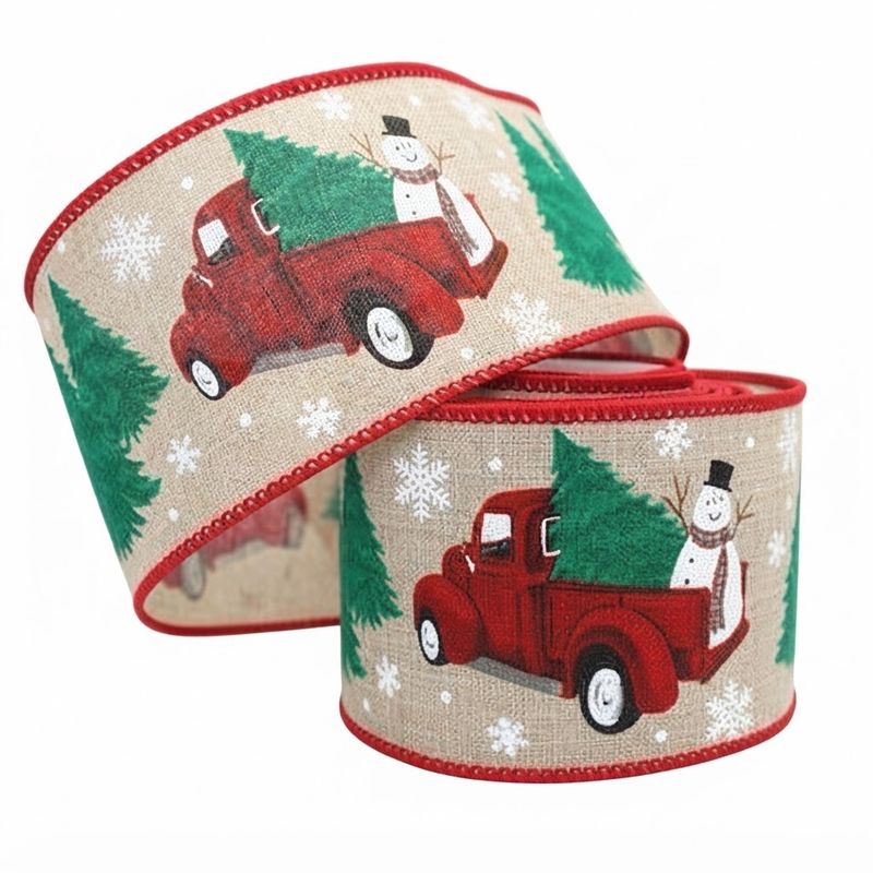 Linen Christmas Truck Ribbon (10 yrd)
