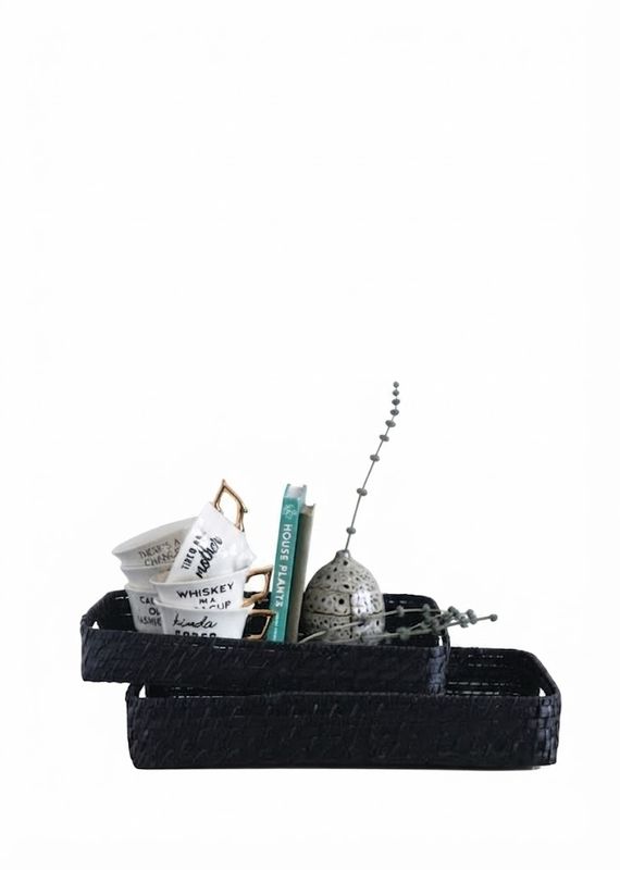 Woven Black Bamboo Tray - Small