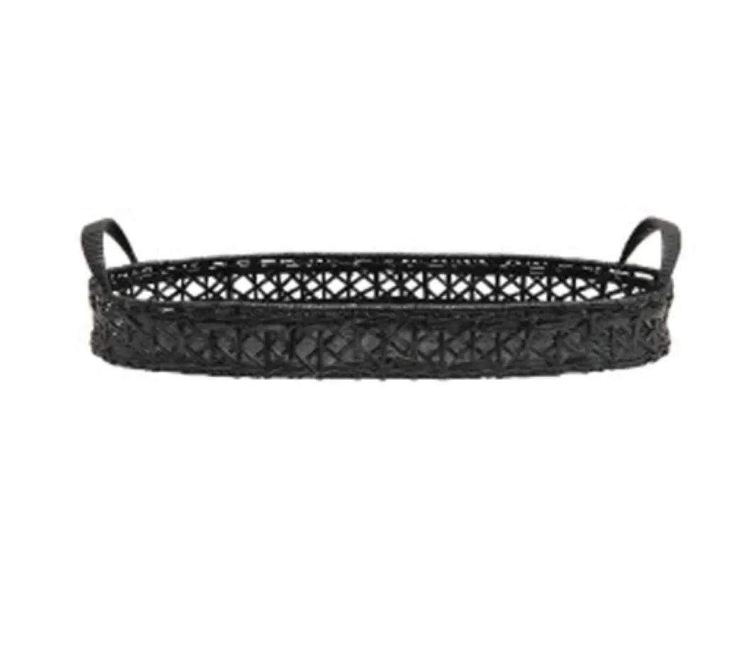 Hand Woven Black Rattan Tray