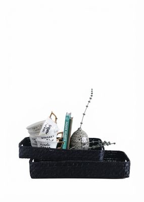 Woven Black Bamboo Tray - Large