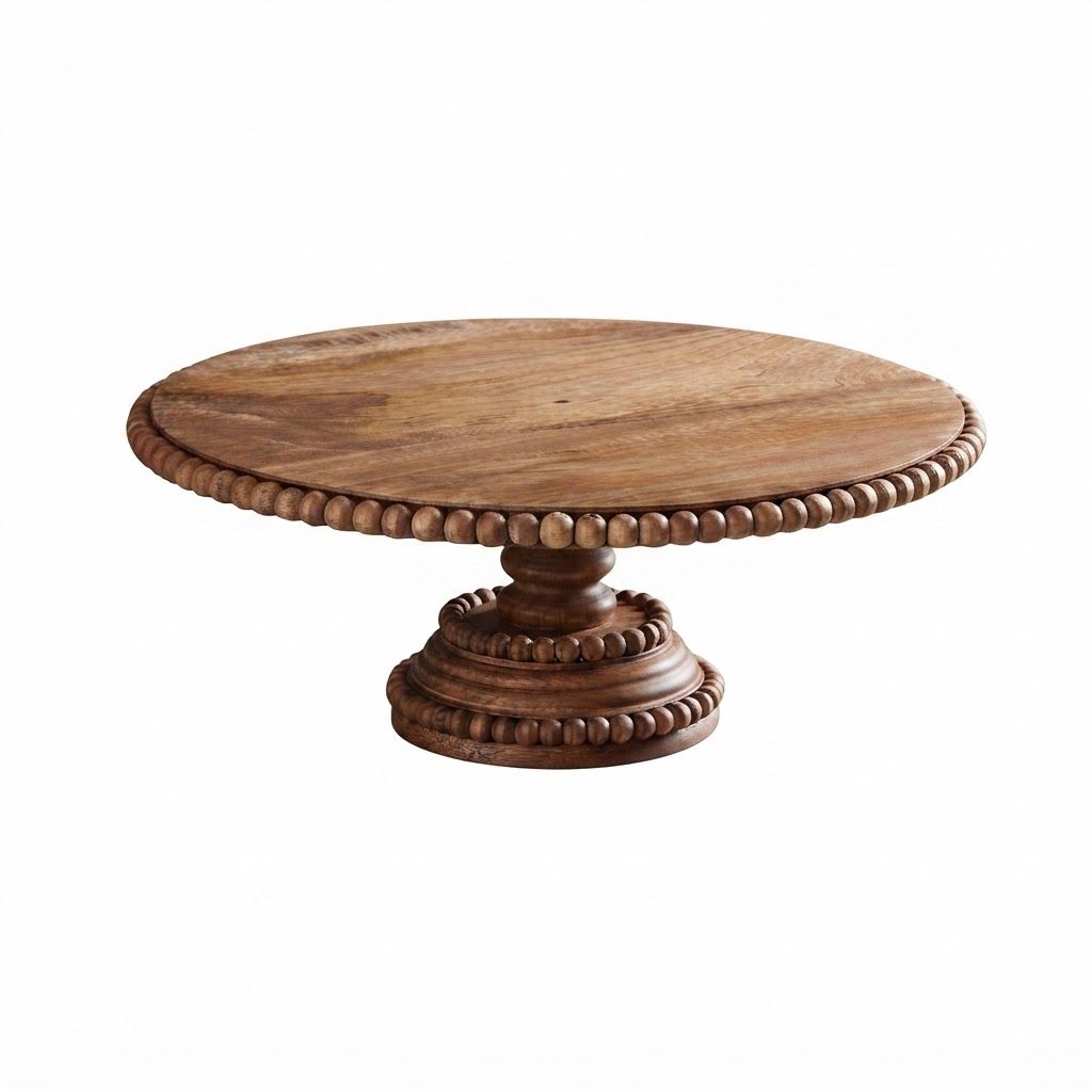 Beaded Wood Pedestal Cake Stand