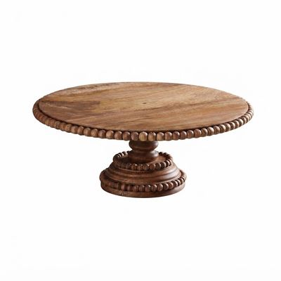 Beaded Wood Pedestal Cake Stand