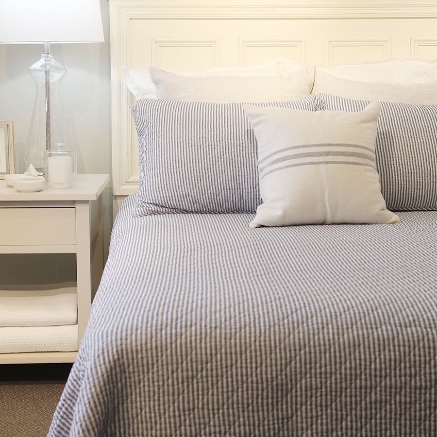 Blue Classic Ticking Queen Quilt