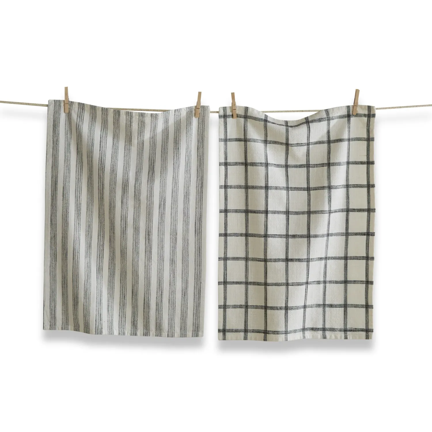 Check &amp; Stripe Dishtowel S/2 - Black