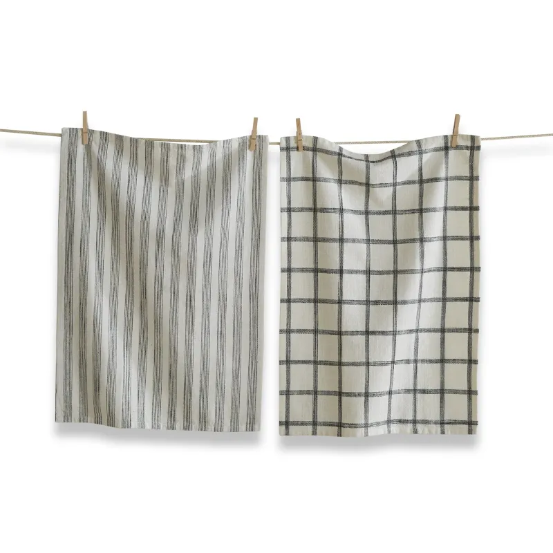 Check &amp; Stripe Dishtowel S/2 - Black