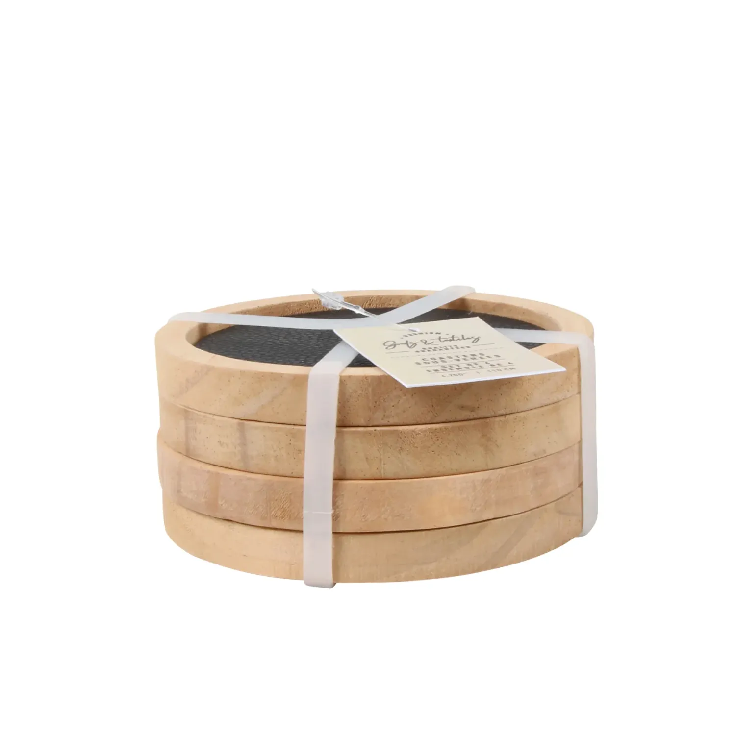 Logan Pine &amp; Faux Leather Coaster S/4 -