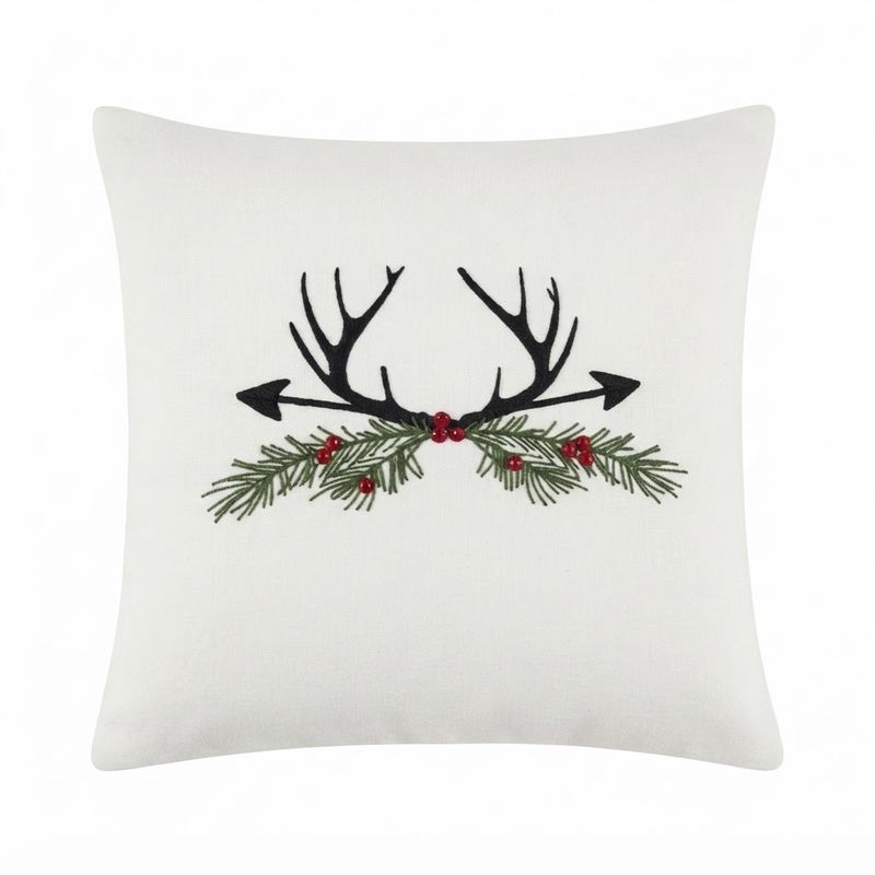 Christmas Antlers &amp; Holly Pillow