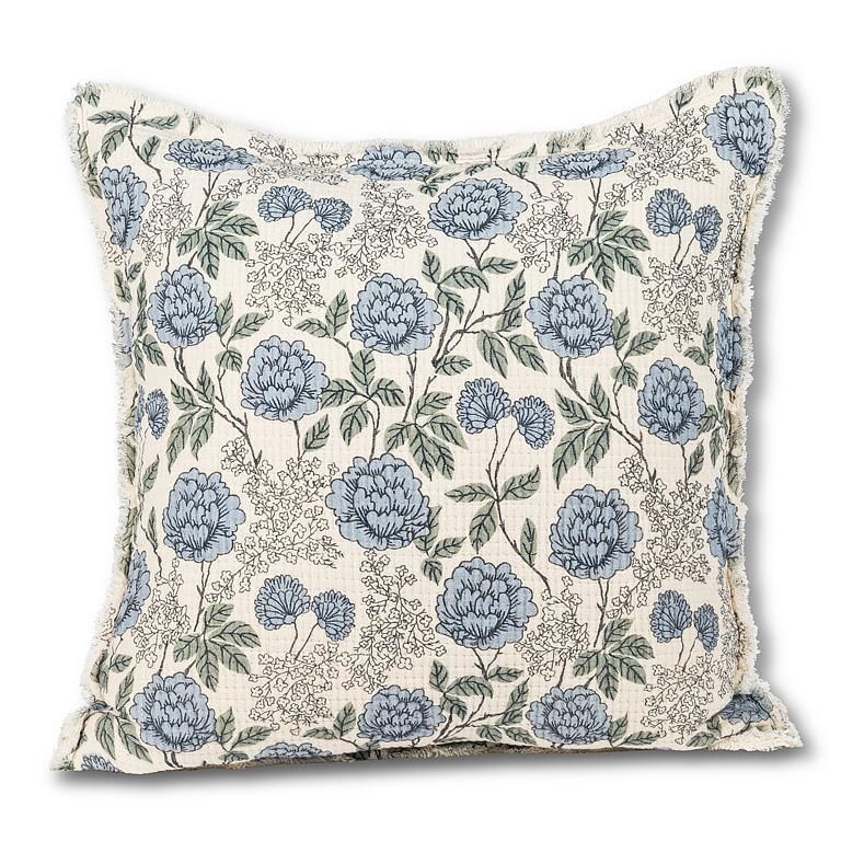 Square Blue Floral Toss Pillow