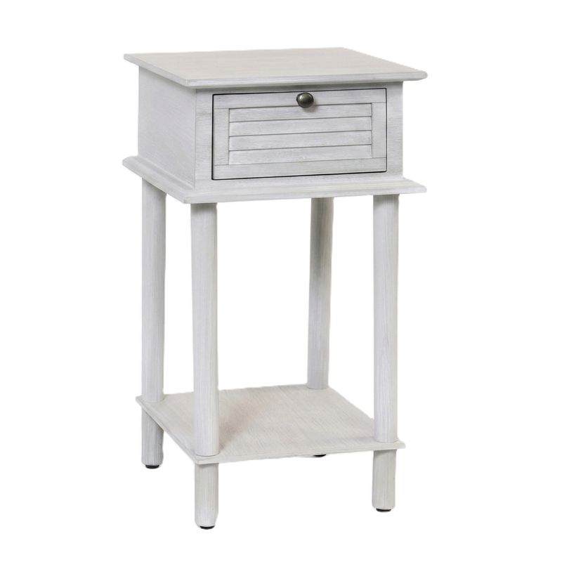 Wood Shutter Side Table W/Drawer