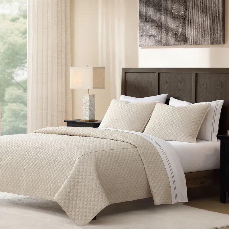 Farah Oatmeal Linen Coverlet Set - King