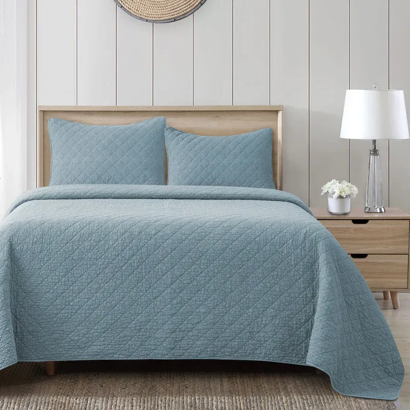 Stonewashed Mineral Blue Gauze Quilt Set