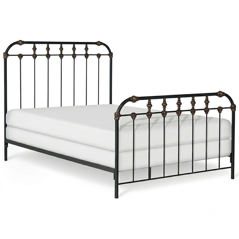 41716B Queen Iron Bed - Matte Black w/Antique Bronze