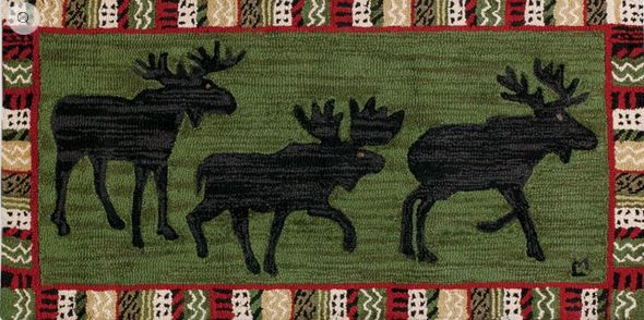 Argyle Moose Hooked Rug - 2 X 4