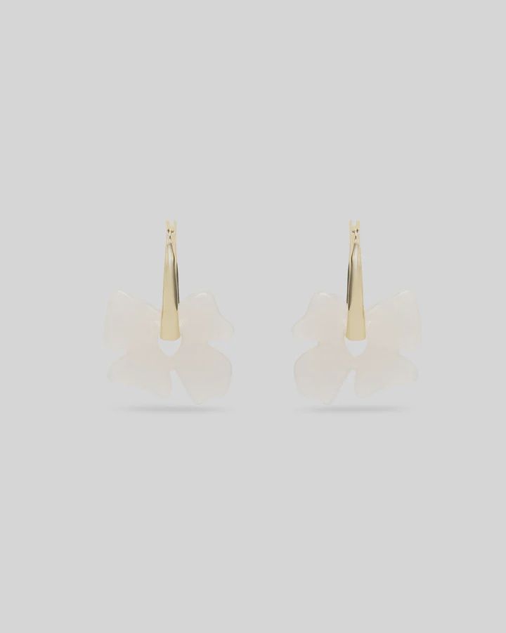 Glass Flower Earrings - Frosted Glass/Gold