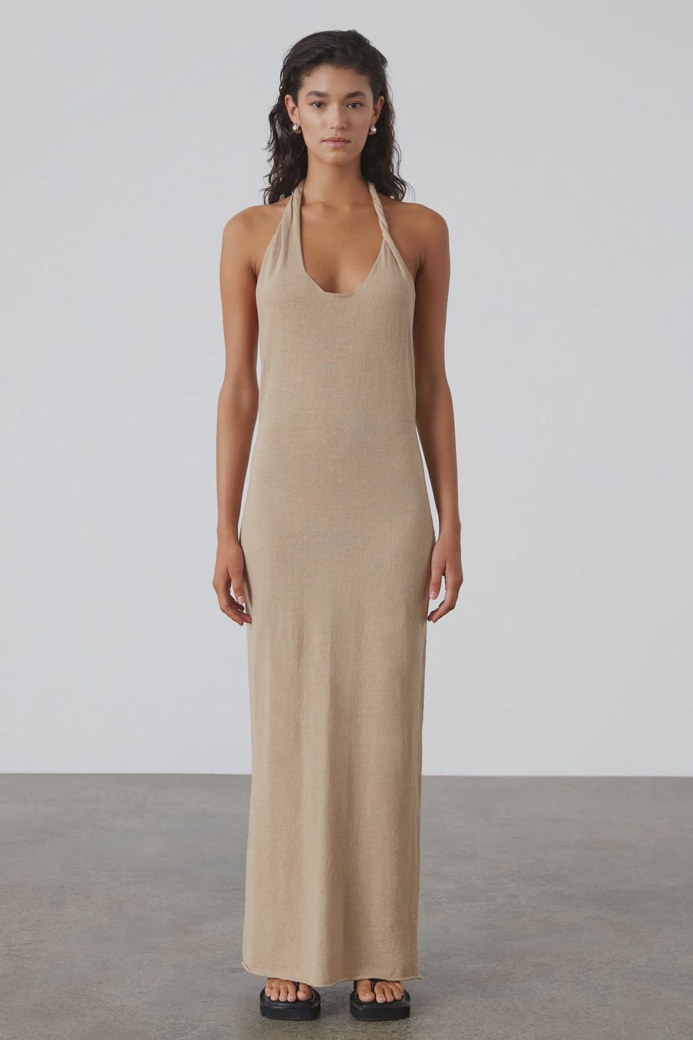 Linen Blend Knit Dress - Camel
