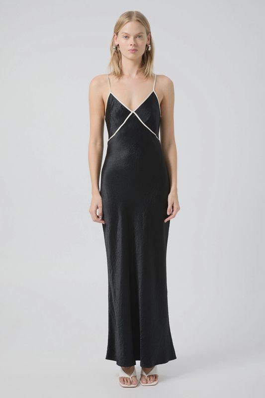Crush Contrast Bind Cami Dress - Black &amp; Cream