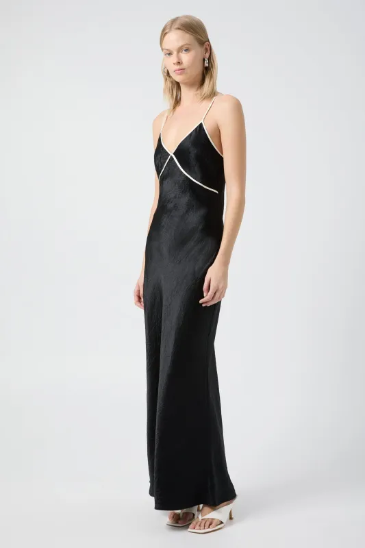 Crush Contrast Bind Cami Dress - Black &amp; Cream