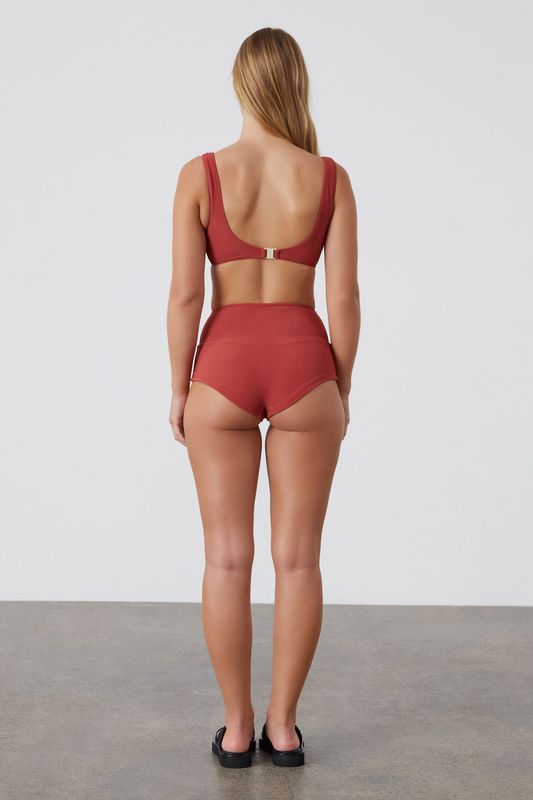 Textured Crop Bralette - Earth Red