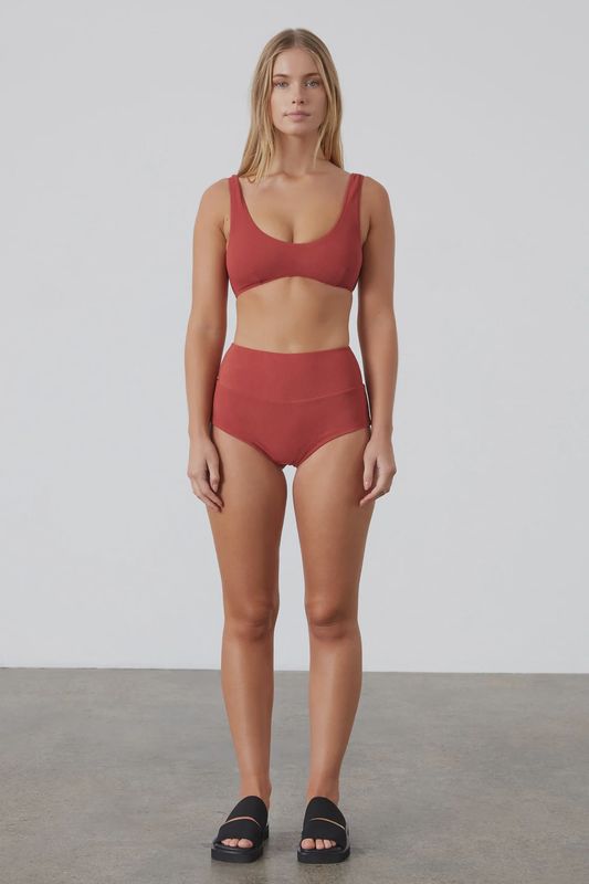 Textured Crop Bralette - Earth Red