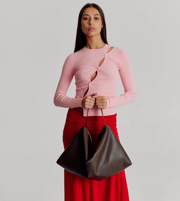 Harlow Slouch Mono Tote -Chocolate Nappa