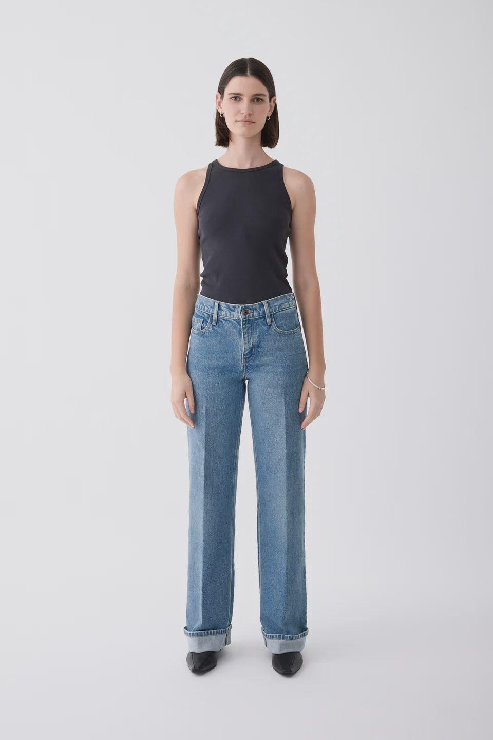 Mia Cuffed Mid Wide Long Jean - Meridian Mid Blue