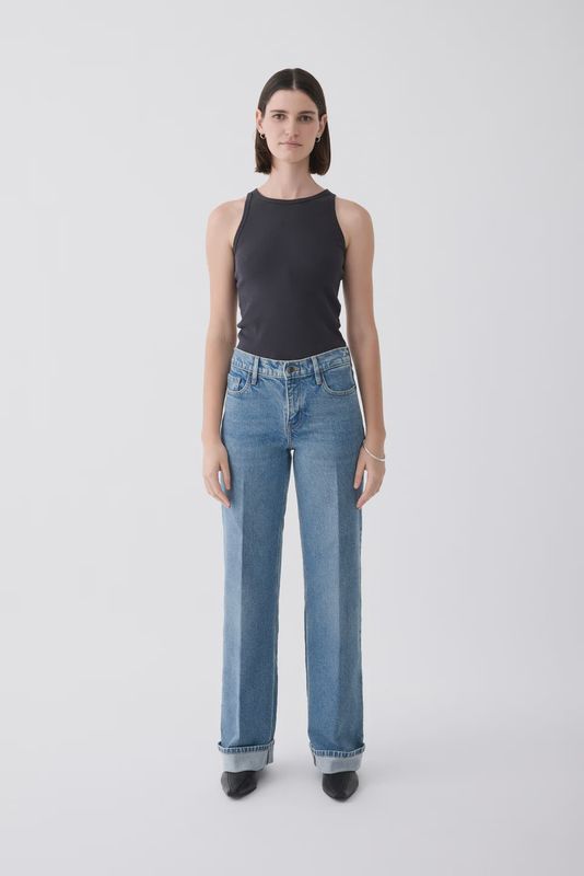 Mia Cuffed Mid Wide Long Jean - Meridian Mid Blue