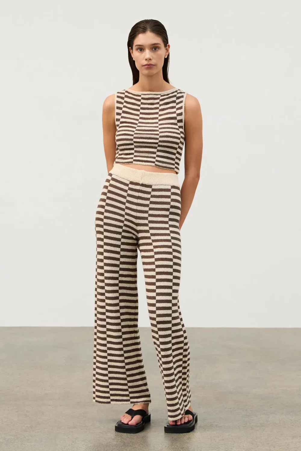 Cocoa Grid Textured Knit Top