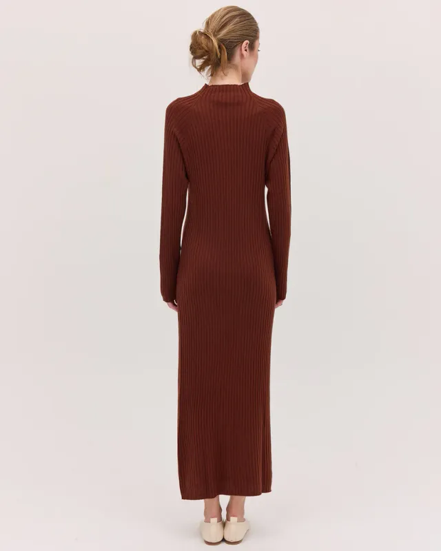 The Rib Knit Dress - Mahogany