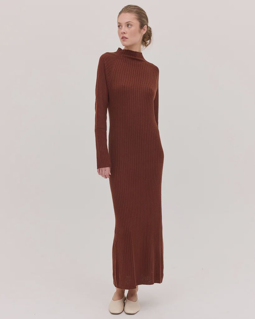 The Rib Knit Dress - Mahogany