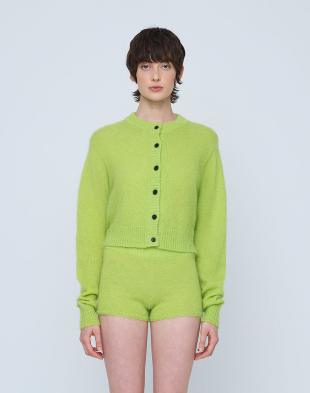 Fluffy Mohair Cardigan - Acid Green