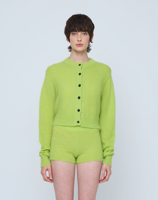 Fluffy Mohair Cardigan - Acid Green