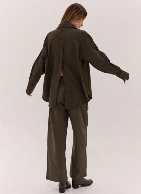 The Split Back Shirt - Dark Olive