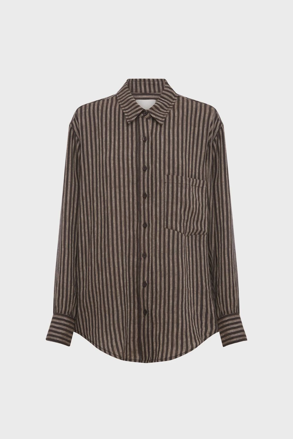 Ramona Linen Long Sleeve Shirt - Brown Stripe