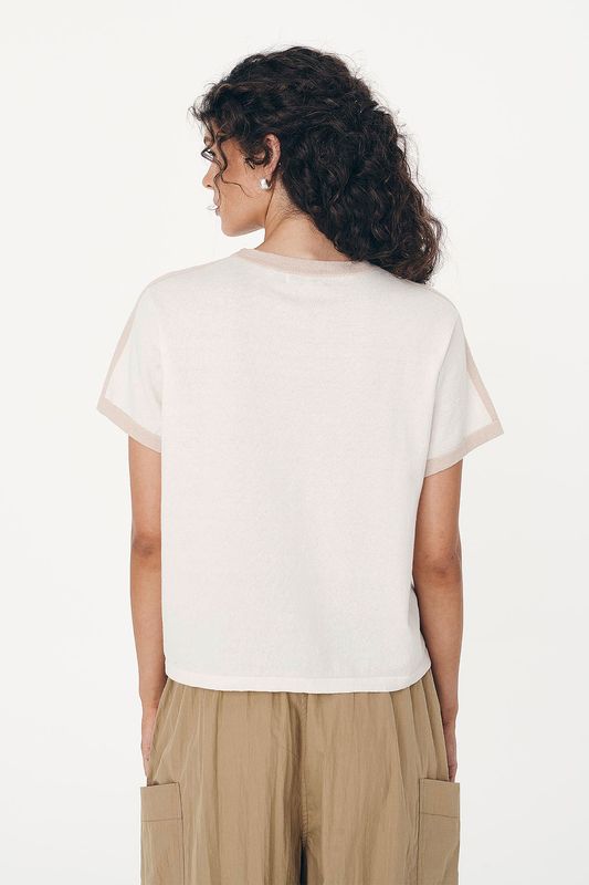 Rania Contrast Knit Tee - Oat Milk