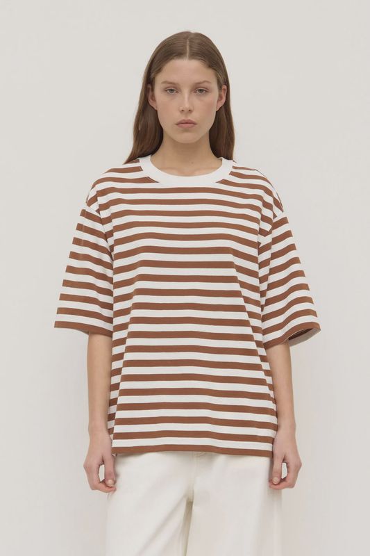 Monte Stripe Cotton Tee - Earth / Antique White