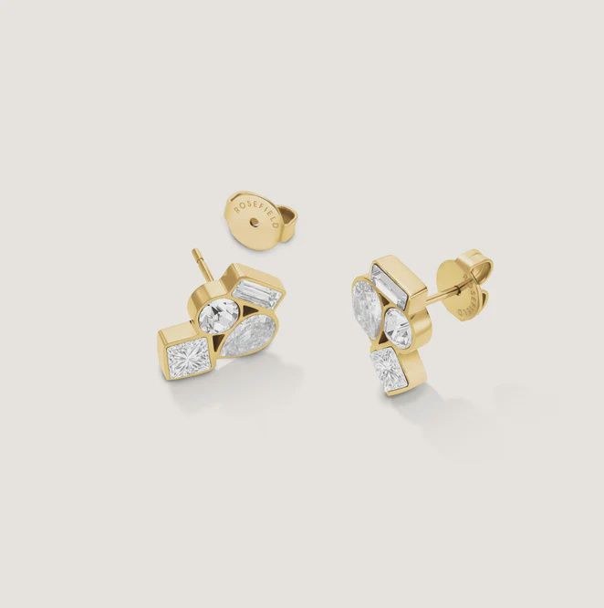 Playful Crystal Cluster Studs - Gold