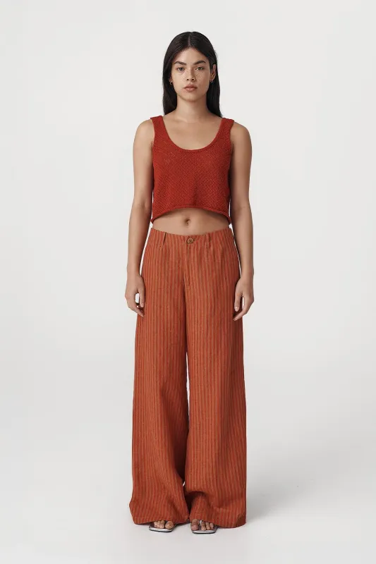 Carlotta Linen Wide Pants - Paprika Stripe
