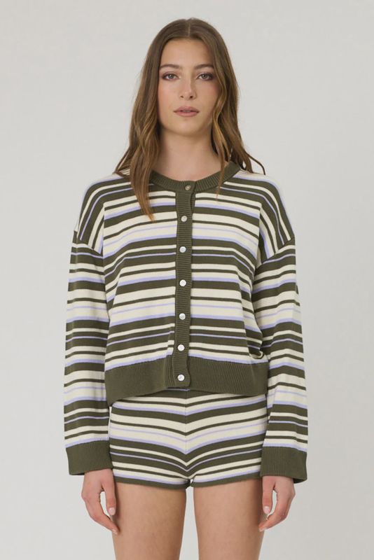 Bowie Cardigan - Olive Stripe