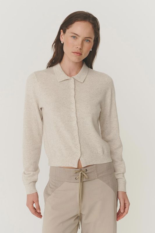 Celia Merino Knit Cardigan - Oat Marle