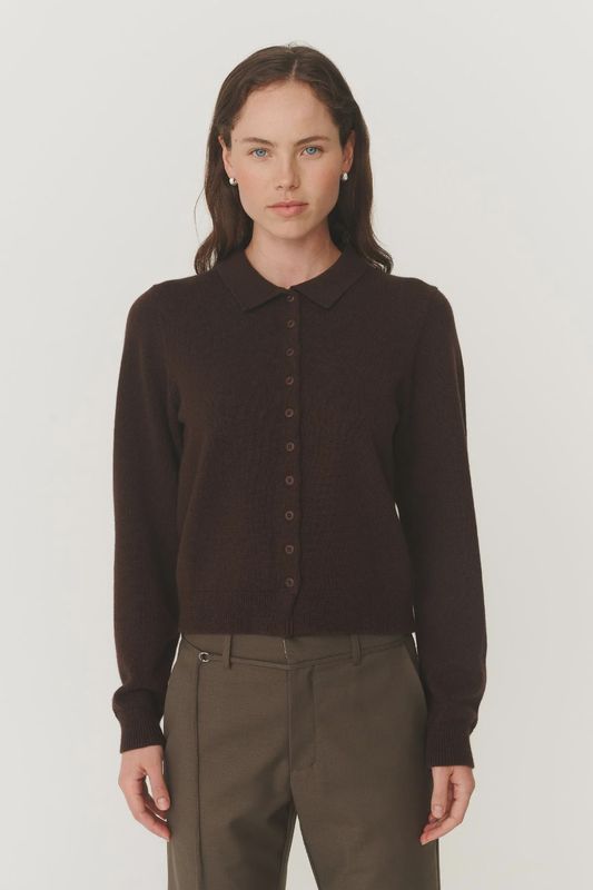 Celia Merino Knit Cardigan - Dark Cocao