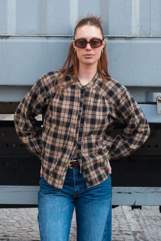 Cora Long Sleeve Blouse - Tobacco Plaid