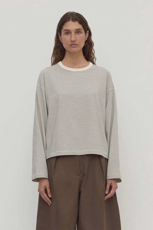 Malone Cropped Stripe Long Sleeve Tee - Cream/Black