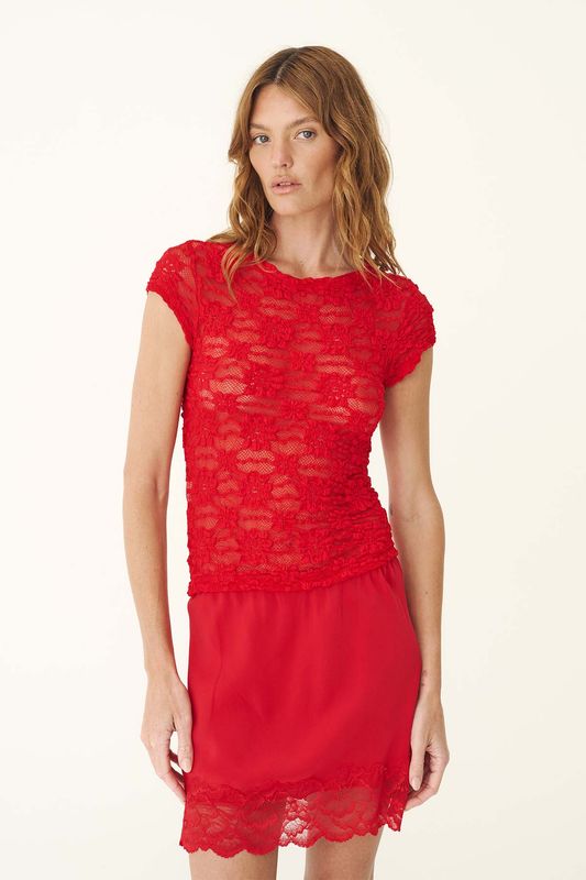 Galo Sunflower Lace Tee - Flamed Red