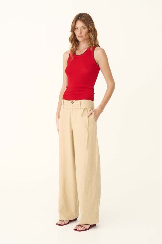 Carlotta Linen Curve Pants - Khaki