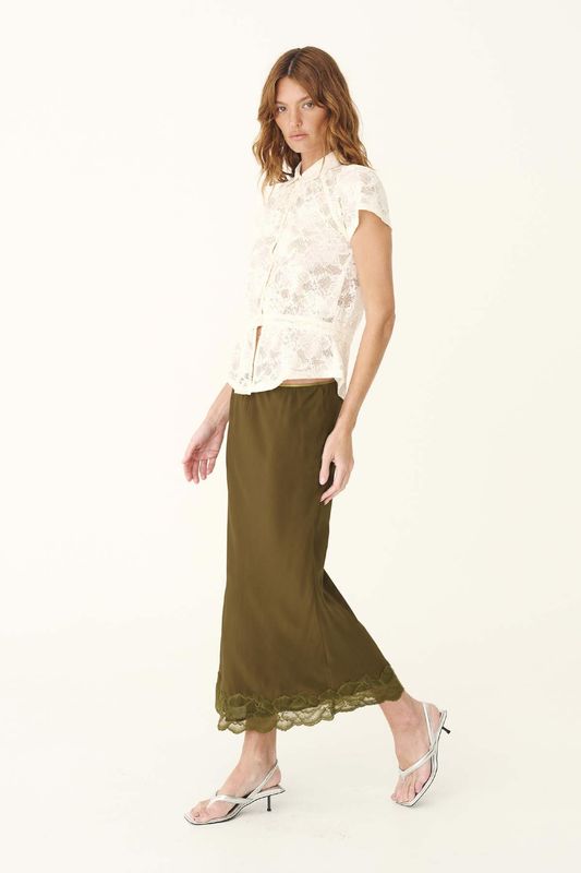 Marina Silk Midi Skirt - Olive
